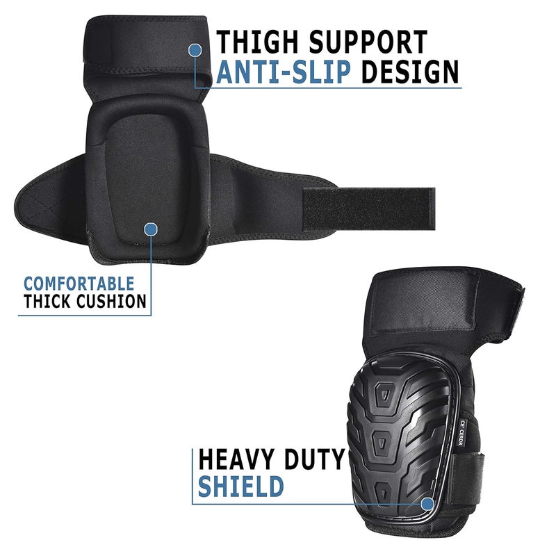 CE' CERDR Professional Knee Pads for Work - Heavy Duty Foam Padding Kneepads for Construction, Gardening, Flooring with Comfortable Gel Cushion to Save Your Knees (Thigh High) - Image 3